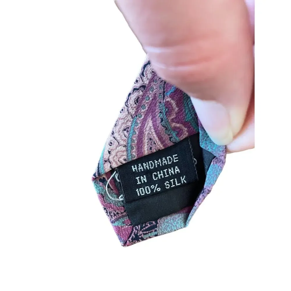 Geoffrey Beene Handmade Neck Tie All Silk Pink Blue Swirling Paisley Pattern